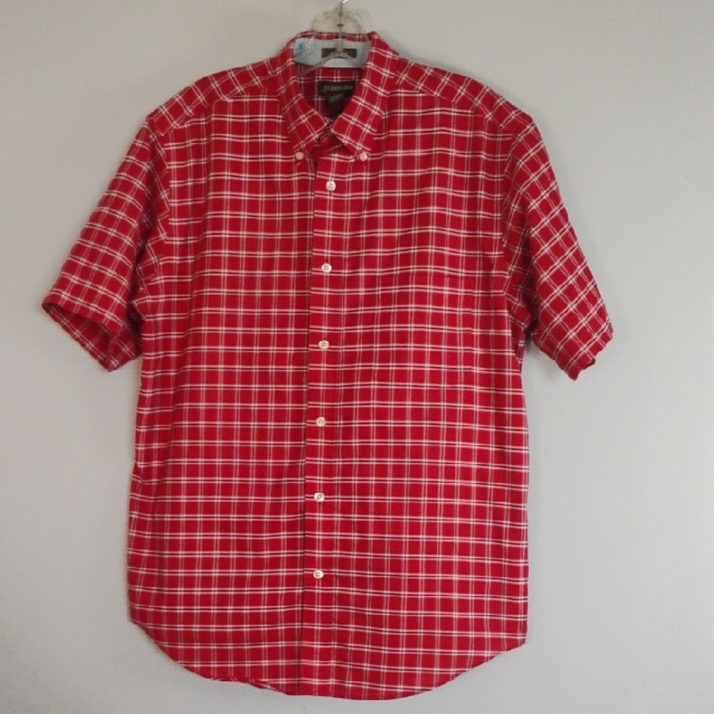 St. John's Bay Red White Casual Button Down Short Sleeve Shirt Size M - Casual